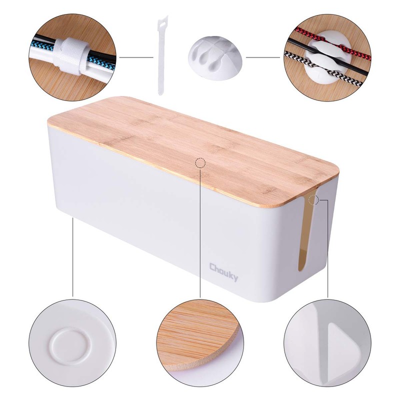 2 Pack Large Cable Management Box – Wooden Style Cord