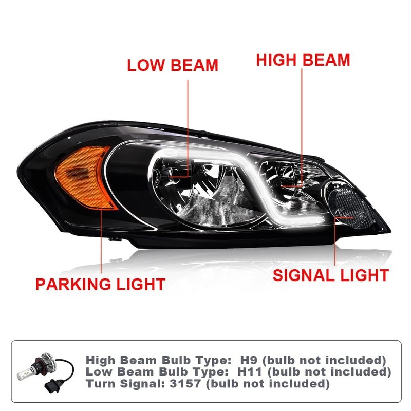 G-PLUS LED DRL headlights W/O Bulbs, Compatible with 2006-2007 Chevy