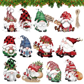 Wooden Christmas Pendants, Pack of 24 Mini Christmas Gnomes Ornaments, Christmas Gnome Hanging Wooden Ornaments Pendant Tags with Rope, Christmas Wooden Ornaments Small for Christmas Party Decoration