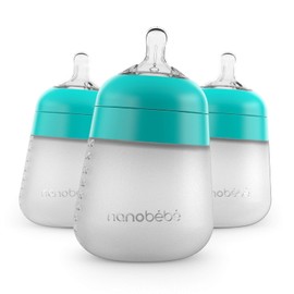 Nanobébé Biberón Flexy de Silicón 9 onzas / 270 ml Anticólicos 360°, Textura Suave Tipo Pecho Materno, Paquete de 3 Verde