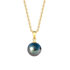 Tahitian Black Pearl Necklace, 10-11mm AAAA Handpicked Natural Black Pearl Pendant with 18K Yellow Gold Plated Sterling Silver Chain, Luxury Gifts for Women, Wife, Mother, Girlfriend, Anniversary, Birthday, Valentines, Mothers Day