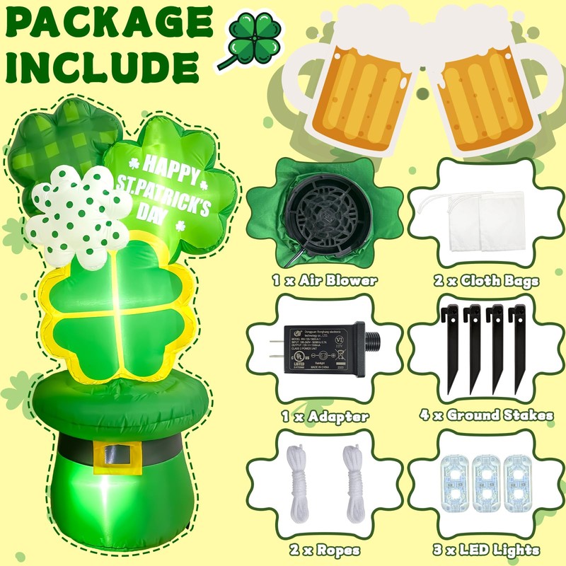 OurWarm 6FT St Patricks Day Inflatables Outdoor Decorations, St. Patrick's