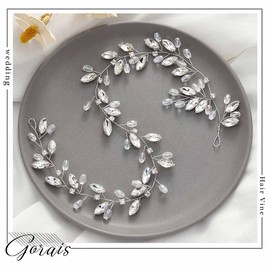 Gorais Crystal Bride Wedding Hair Vine Silver Bridal Hair Headband Rhinestone Hair Piece Hair Accessories for Women and Girls