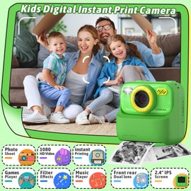 Upgrade Kids Camera Instant Print for Boys and Girls, 1080P HD Dual-Lens Selfie Digital Camera with Print Paper & 32G Card, Christmas Birthday Gifts Toys for Toddler and Teenagers Age 3-16 Years Old