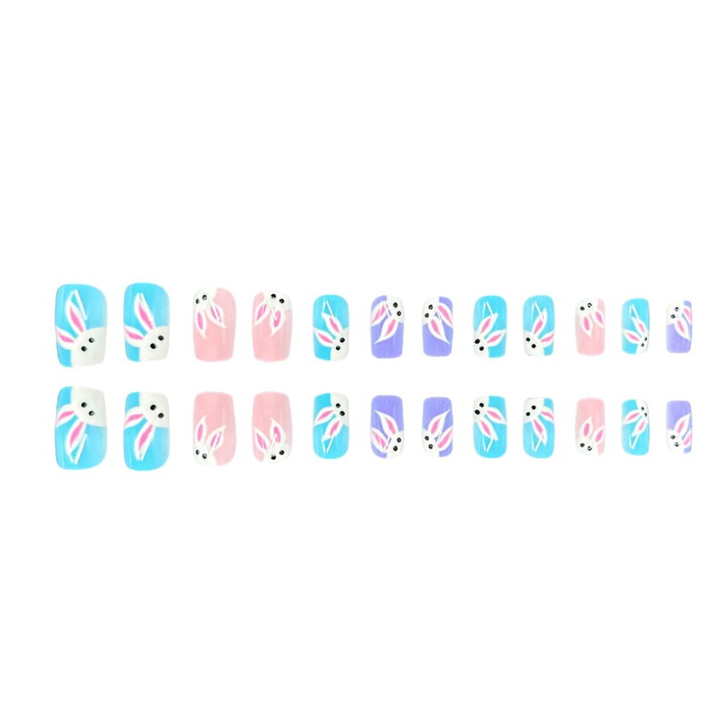 Square Easter Fake Nails Medium Press on Nails Gloss Acrylic