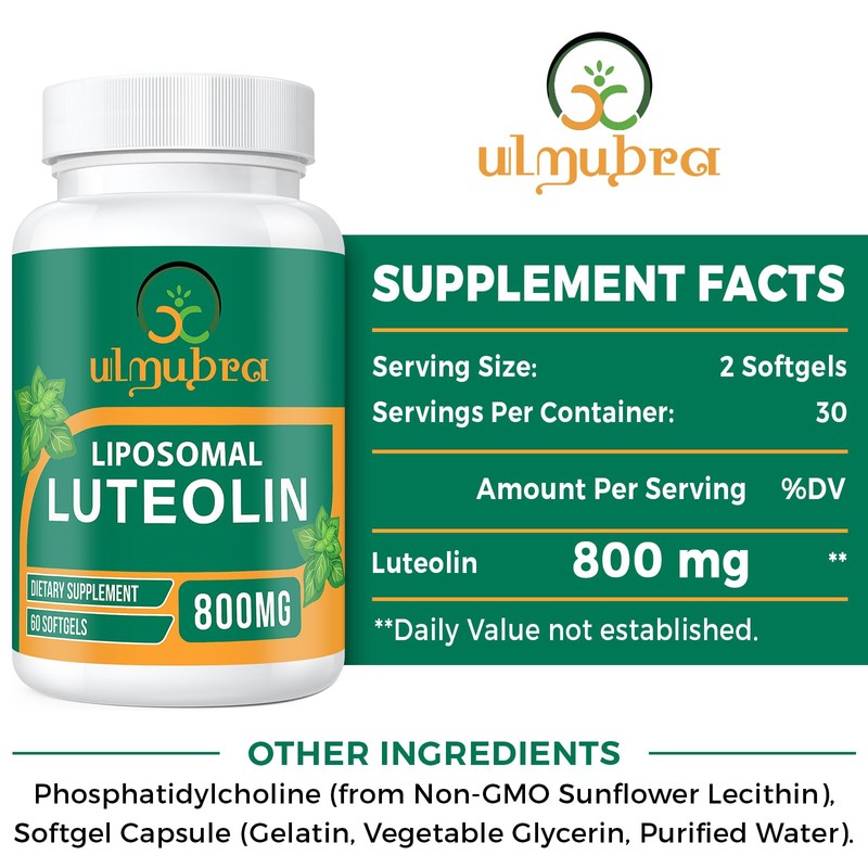 Ulmubra 800 MG Liposomal Luteolin Supplement - Maximum Absorption, Premium