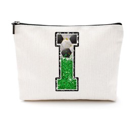Soccer Gifts Initial Makeup Bag Monogrammed Cosmetic Bag Letter I Zipper Pouch Soccer Accessories for Girls Women Soccer Player Coach Friend Soccer Stuff Graduation Birthday Gifts
