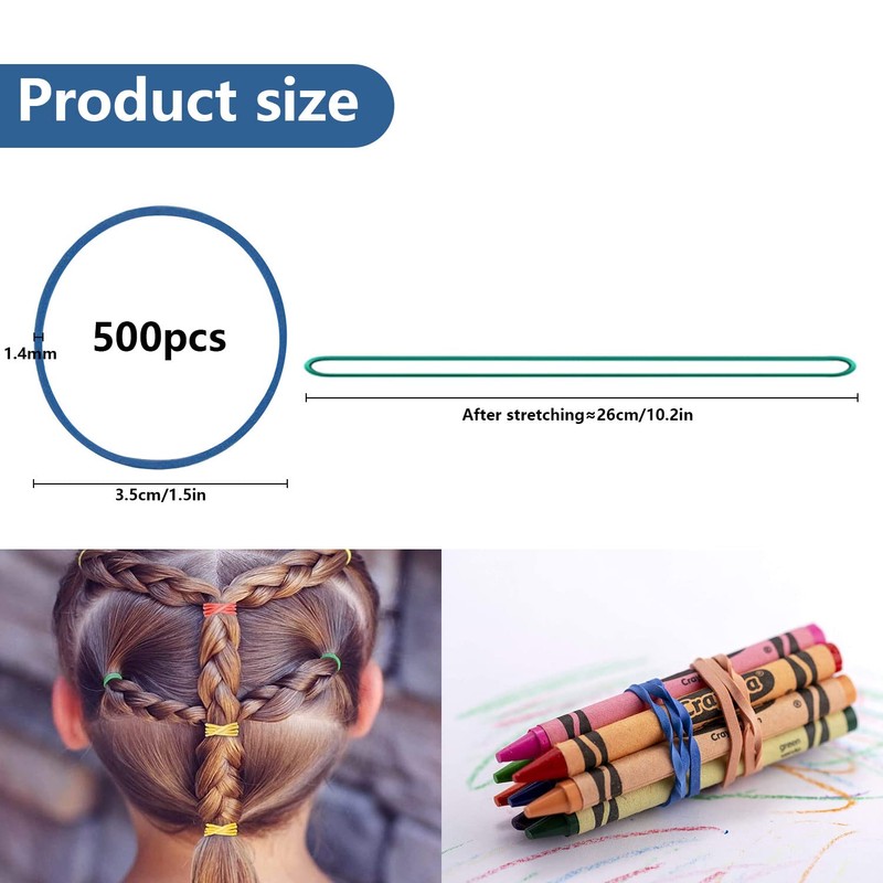Pack of 500 Rubber Bands, 38 mm Colourful Rubber Rings,