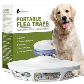Trampa para pulgas - Trampa portátil para pulgas para interiores con 5 repuestos, 9 luces UV y amarillas de larga duración, tarjetas de pegamento súper adhesivas, cubre hasta 600 pies cuadrados, color blanco