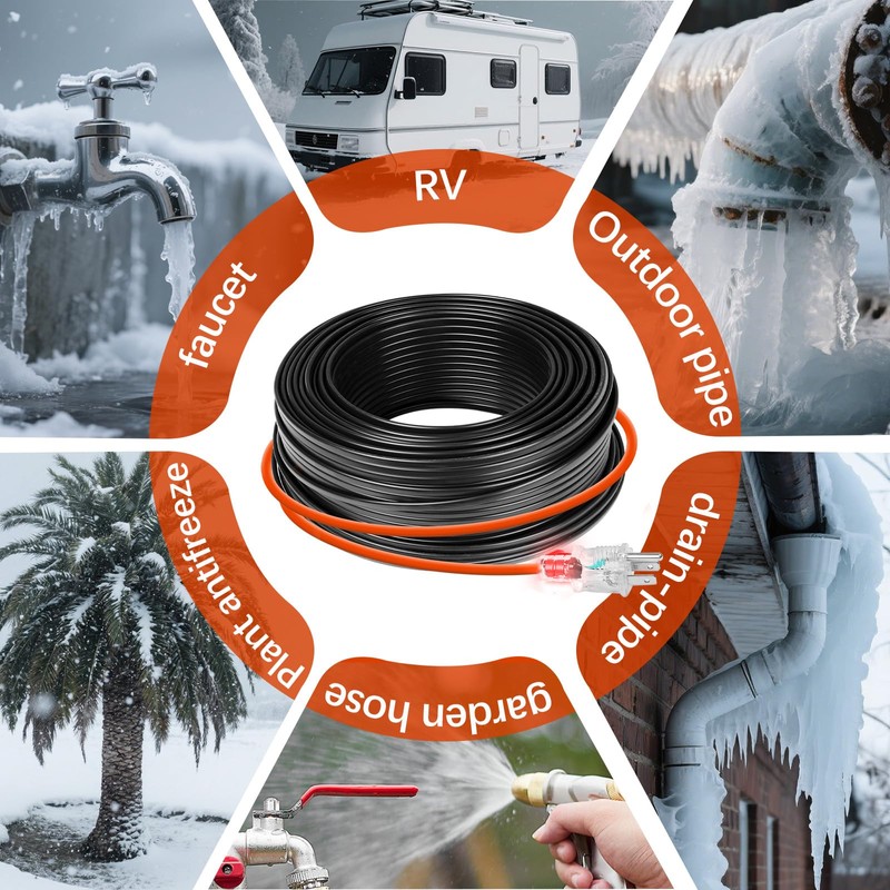（3FT-200FT）Pipe Heating Cable for Pipe Freeze Protection, Heat Cable for