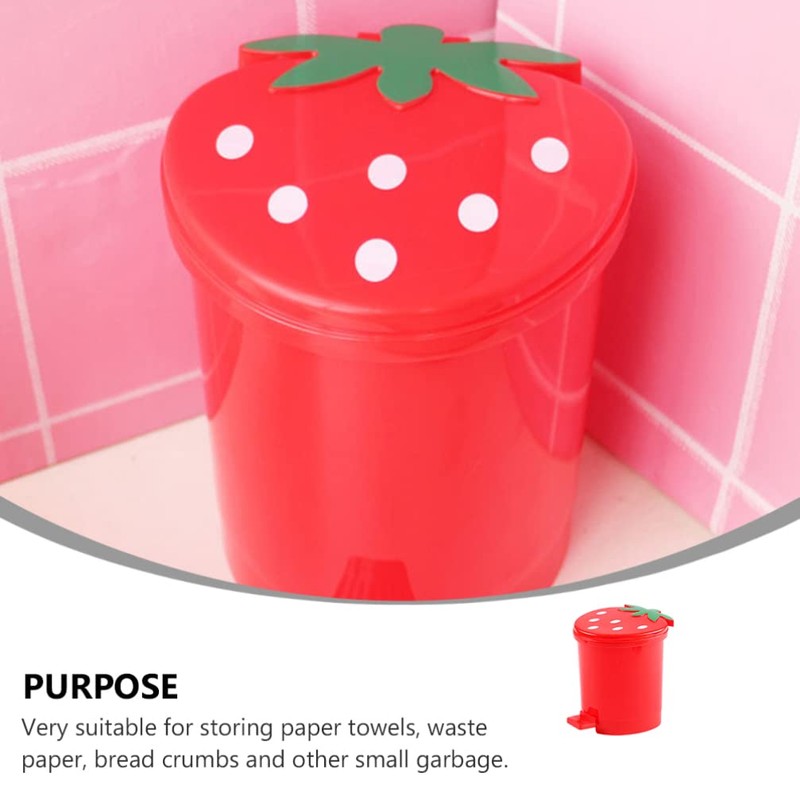 Cute Strawberry Desk Trash Can Mini Garbage Can with Lid