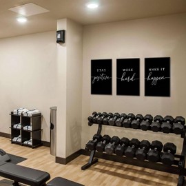 Motivational Office Wall Art Canvas Prints Set of 3 – Stay Positive Work Hard Make It Happen, Modern Positive Quotes Wall Decor for Home Office Living Room Bedroom Decor 12x16 inch Framed