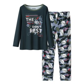 CYCHELRY Little Big Boys Pajamas Olive Green Football Long Sleeve and Pants Soft Nighty PJS 2PCS Sleepwear Set Size 16