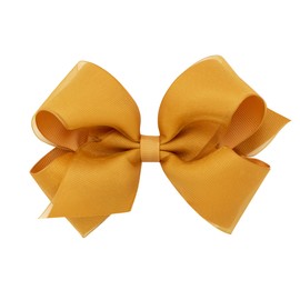 Wee Ones Girls Organza and Grosgrain Overlay Hair Bow, Mustard, Medium