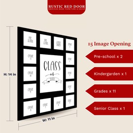 Rustic Red Door Co. School Years Picture Mat with 15 Openings – 11x14 School Days Photo Collage - No Frame – 2 Pre-School & Kindergarten to 12th Grade High School Graduation (Class of 2040, Black)