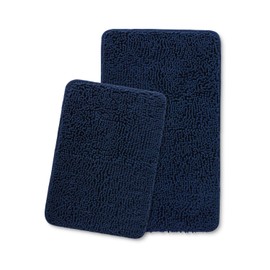 Yeaban Navy Blue Bathroom Rugs Sets 2 Piece – Thick Chenille Bath Mats | Absorbent and Washable Bath Rug Non-Slip, Plush and Soft Rugs for Bathroom Floor, Shower, Sink - 17" x 24"+20" x 32"