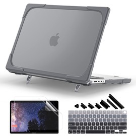 Batianda Compatible con la nueva funda para MacBook Pro de 16 pulgadas versión 2021 modelo A2485, carcasa rígida de plástico resistente con soporte plegable y cubierta de teclado de color a juego y protector de pantalla, gris