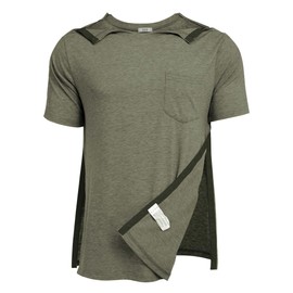 Deyeek Men's Post Shoulder Surgery Shirts Recovery Tear Away Short Sleeve Full Open Side Snap Adaptive Chemo Clothing