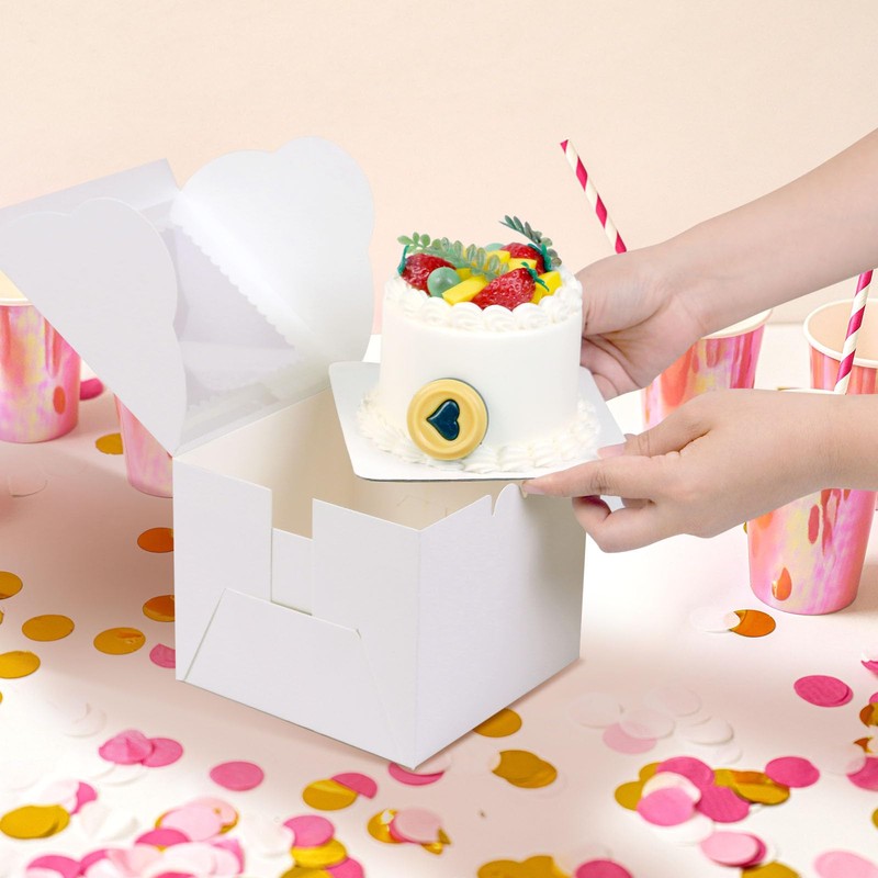 DOYIDE 20Pcs Mini Cake Boxes with Window, 6x6x5 Inches White