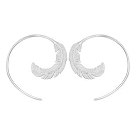 Boma Jewelry Sterling Silver Feather Matte Finish Pull Through Hoop Earrings