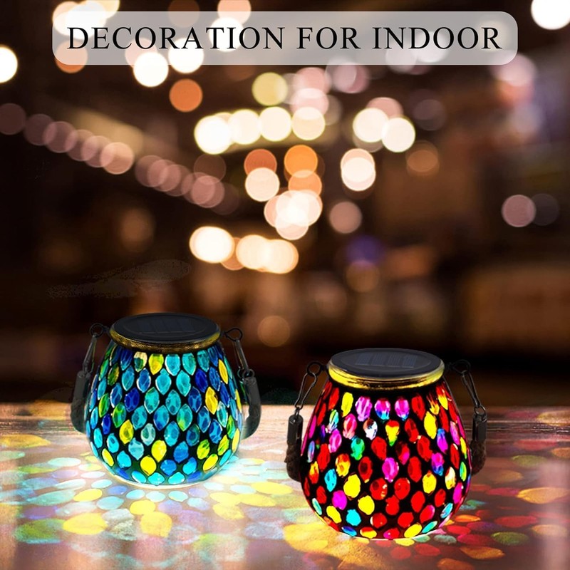 Zarmanuae Mosaic Solar Lanterns Outdoor Hanging Lights, Red & Blue