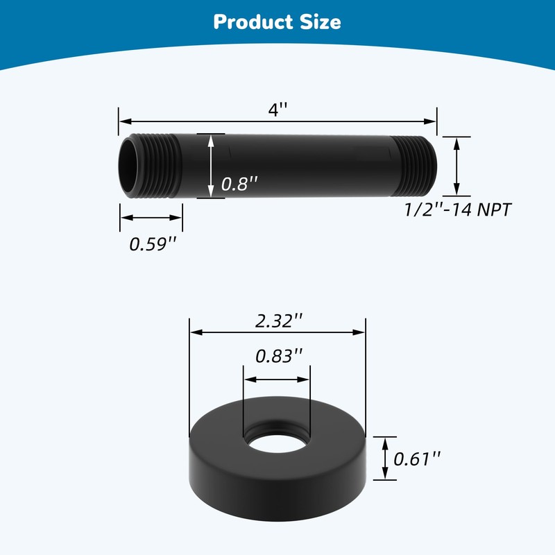 Hibbent All Metal Ceiling Mounted Shower Arm, 6 Inch Shower