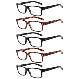 Eyekepper 5 Pack Reading Glasses for Men (3 Pairs Black and 2 Pairs Tortoise) Spring Hinges Classic Readers +2.25