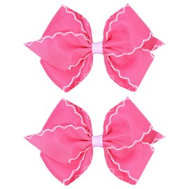 OAOLEER 5” 2PCS Hair Bows for Girls, Pink Grosgrain Ribbon Bows Hair Alligator Clips Hair Accessories for Girls Infants Toddlers Kids Teens Children (Pink)