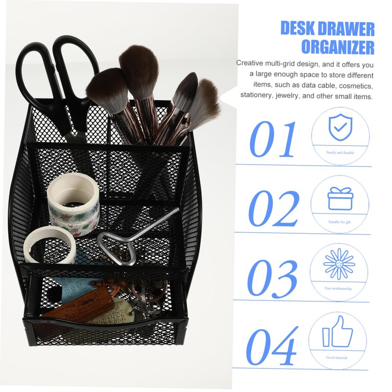 Operitacx Mesh Pencil Holder with Drawer Multi Functional Desk Organizer