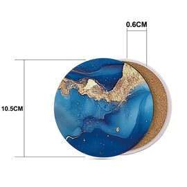 6 PCS Blue Sea and Sandy Beaches Coaster- Stone and Cork Coaster with Absorbent Accessories for Drink, Coffee Table, Home and Office Decor. Unique for Men, Women, Kids.