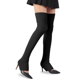Leg Warmer, Women Extra Long Thigh High Cable Knit Crochet Tall Socks, Non-Slip Stirrup Sock for Yoga Ballet Dance (Black, One Size)