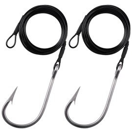 OROOTL Shark Fishing Rigs 2Pcs, Sea Fishing Hooks Stainless Steel Cable Leader Wire Surf Fishing Leader Rigs for Shark Tuna Toothy Fish Deep Sea Big Game Fishing
