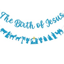 Christmas Nativity Banner, The Birth of Jesus Banner, Christian Christmas Jesus Birthday Party Decorations, Nativity Scenes Banner, O Holy Night, Happy Birthday Jesus, Christmas Jesus Decorations, Blue Glitter