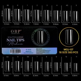OBP Soft Gel Tips Cuadrada Mediana Para Uñas 560 Piezas Manicura 16 Tamaños Transparente