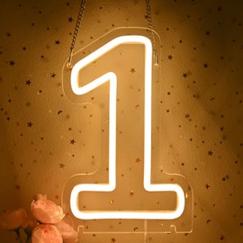 Planzo 1 One Led Neon Sign Light 1th One Year Old Birthday Baby Cave Backdrop Bedroom Desk Table Wall Sign Decor Banner Wedding Party Decor Gifts Hold Base USB 9.84"x6.3"