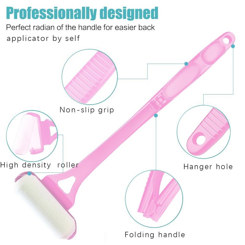 Lotion Applicator, Folding Handle with 3 Reusable Foam Rollers, Washable