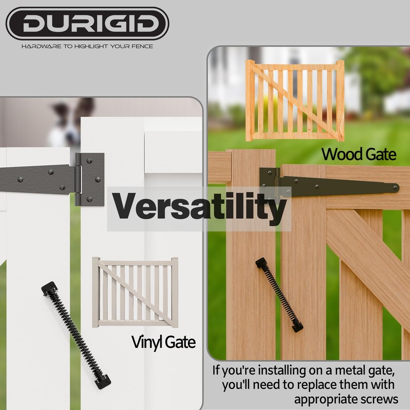 DURIGID 11-1/2" Black Self-Closing Gate Spring for Lighter Wood Vinyl