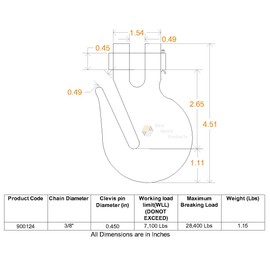 (6) 3/8" CLEVIS CHAIN GRAB HOOK WRECKER TOW TRUCK TRAILER CLEVIS RIGGING PIN TRANSPORT G70 CHAIN FLATBED TIE DOWN 0900124-6