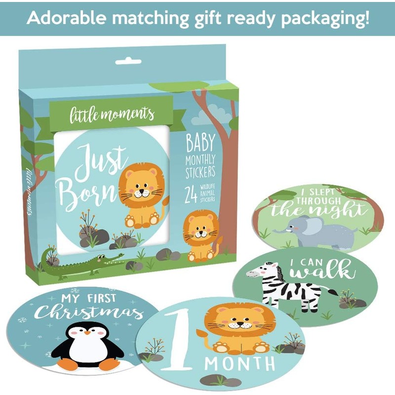 Baby Monthly Milestone Stickers – Set of 24 Zoo Animals