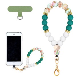 VICHUNHO Marble Silicone Beaded Phone Wrist Strap, Cellphone Lanyard with Tether Tab, Elastic Hands-Free Wristlet Bracelet