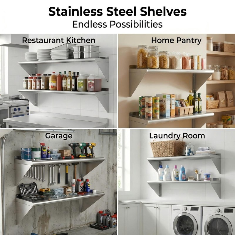 KUARBARR Stainless Steel Shelf Wall-Mounted Stainless Steel Wall Shelf 12