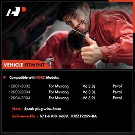 A-Premium Juego de cables de bujía de encendido de 6 piezas compatibles con Ford Mustang 2001 2002 2003 2004, 3.8L 3.9L