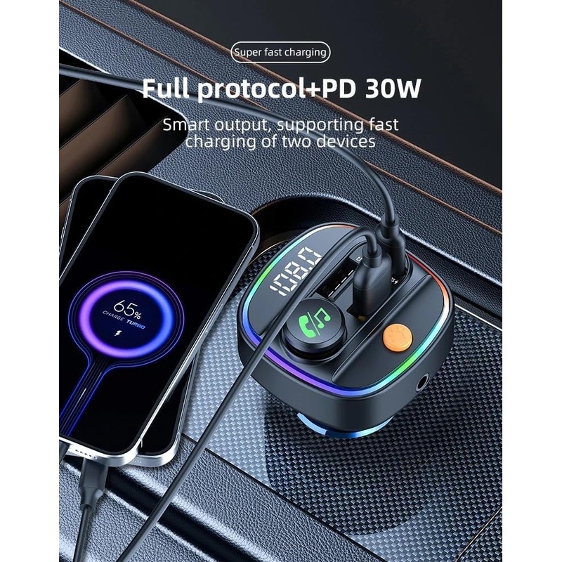 FANTIA Transmisor FM Bluetooth 5.3 para Auto, Adaptador Bluetooth para