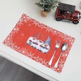 HUIKJI Set of 4 Christmas Gnome Place-mats,Christmas Table Mats for Dining Table Christmas Table Decorations Non-Slip Washable Place Mats for Family Dinners Party Supplies, Red, M