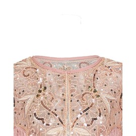 Grouptap 1920s Lace shawl gatsby bolero sequin shrug wrap cape for girls women flapper art deco evening costume (One Size) (Pink)