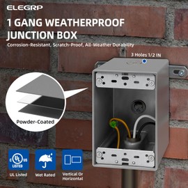 ELEGRP 1 Gang Weatherproof Exterior in Use Outlet Cover and Box Kit, Horizontal/Vertical Mount, Metallic Electrical Outlet Box, Heavy Duty in-Use Cover, UL/CUL Certified, 1 Pack