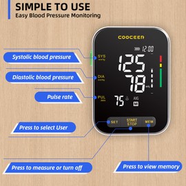 COOCEER Automatic Blood Pressure Monitor: X8 Digital Blood Pressure Machine Upper arm for Home use with Adjustable BP Cuff(8.7-16.5") - Large Backlit Display (Black)