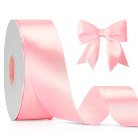 KINGLAKE Pink Ribbon 1 1/2inch,50 Yards Pink Satin Ribbon,Pink Ribbon for Gift Wrapping,Polyester Silk Hair Ribbon,Fabric Pink Ribbon for Floral Bouquets,Craft Bow,Wedding Christmas Valentines Day