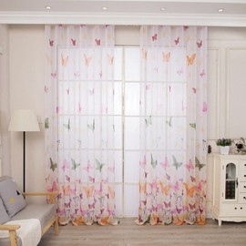 100 x 200 CM Butterfly Pattern Shadow Curtain Grommet Window Curtain Embroidery Net Curtain for Living Room Bedroom Coffee Shop