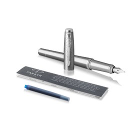 Parker Urban Fountain Pen, Premium Silvered Powder, Medium Nib with Blue Ink Refill (1931603)